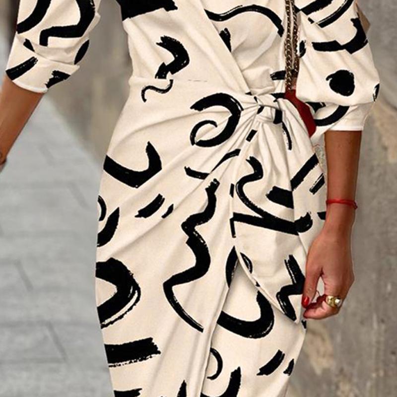 New Shirt Printing Pattern, Bright and Vibrant Lapel Dress, Feminine Temperament, All-match Commuter 8079