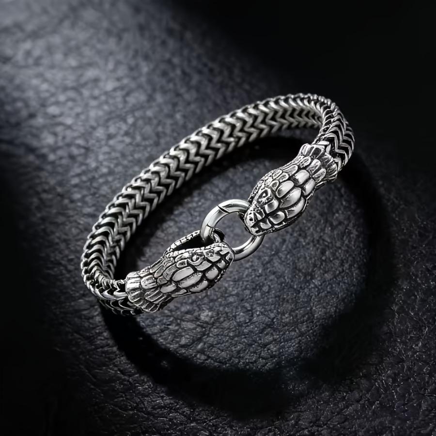1pc a Men'S Vintage Punk 304L 304L Stainless Steel Bracelet Featuring Double Snake Heads - Perfect for Gothic Hip-Hop Fashion