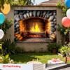 2D Realistisches Kaminbanner, Brennendes Holzfeuer im Ziegelkamin