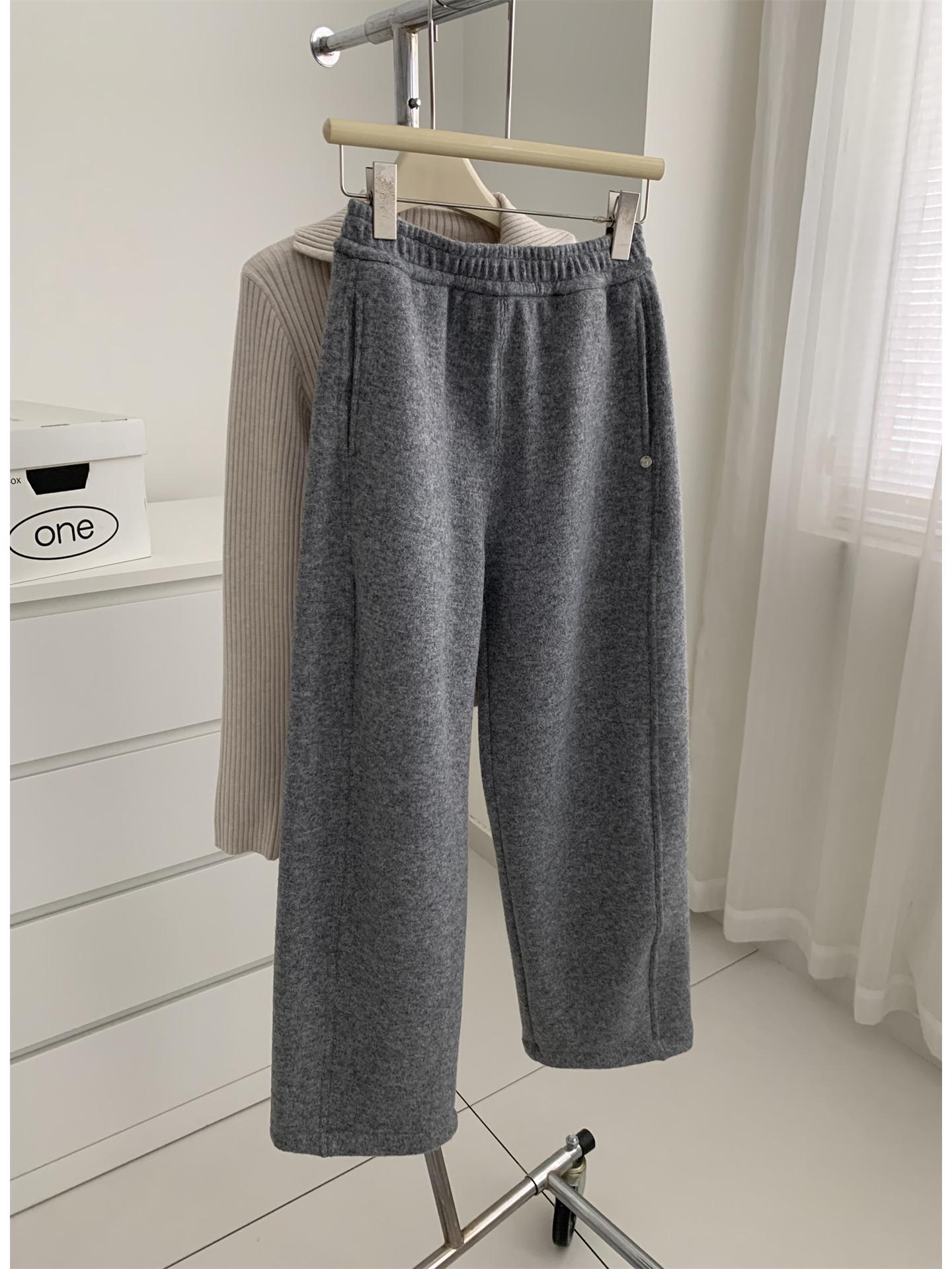 

2025 Fall/Winter Women s Velvety Gray Wide-Leg Drawstring Pants XL