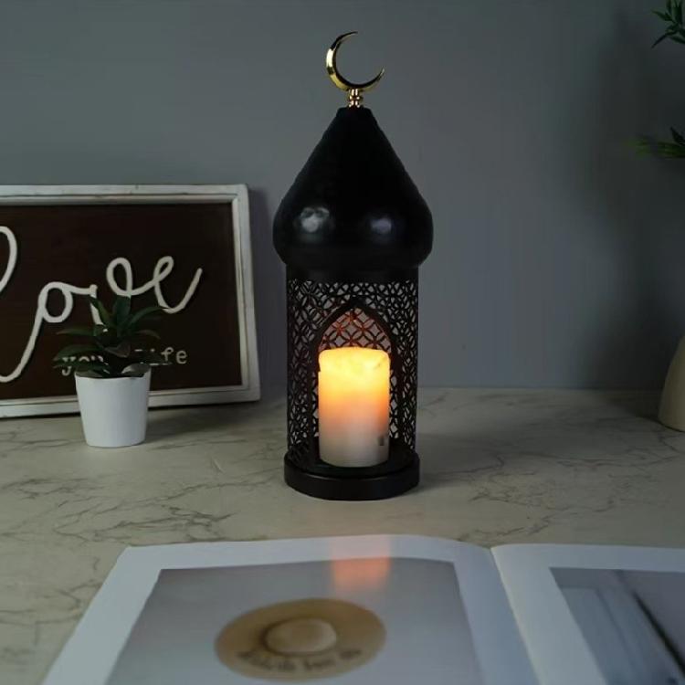 Moroccans Hollow Out Candle Holders Black Iron Lantern Decorative Candle Stand for Indian Wedding Eid Ramadans Event
