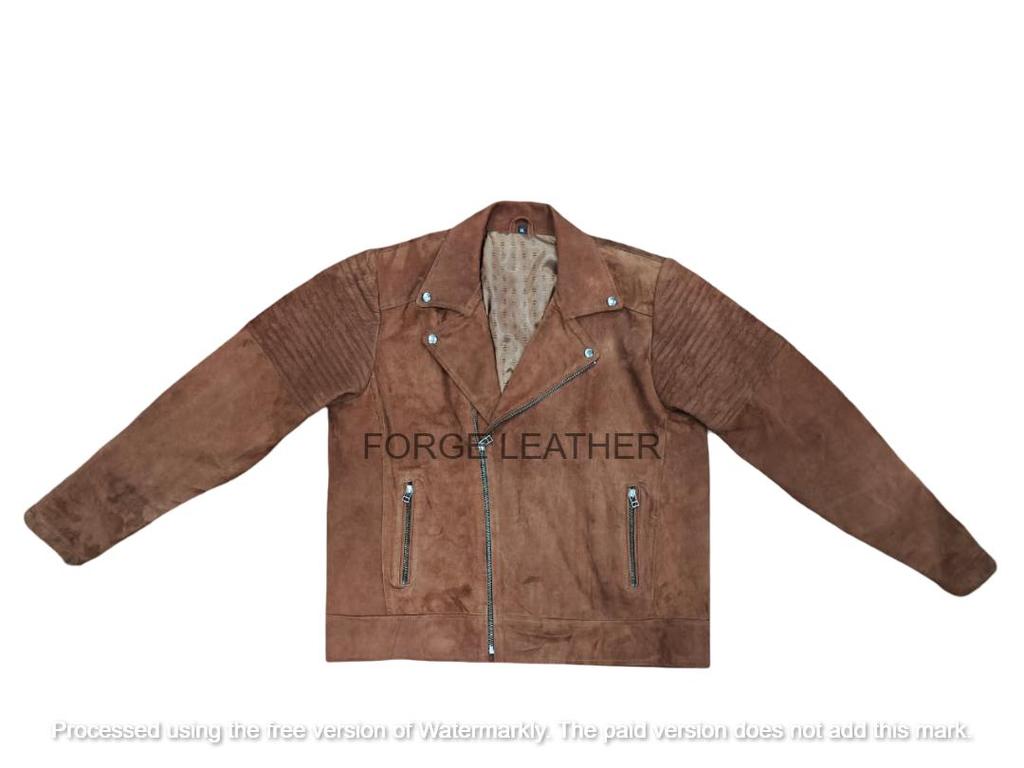 Brown Suede Jacket Motorcycle Genuine Lambskin Leather Handmade Men's Biker Zip