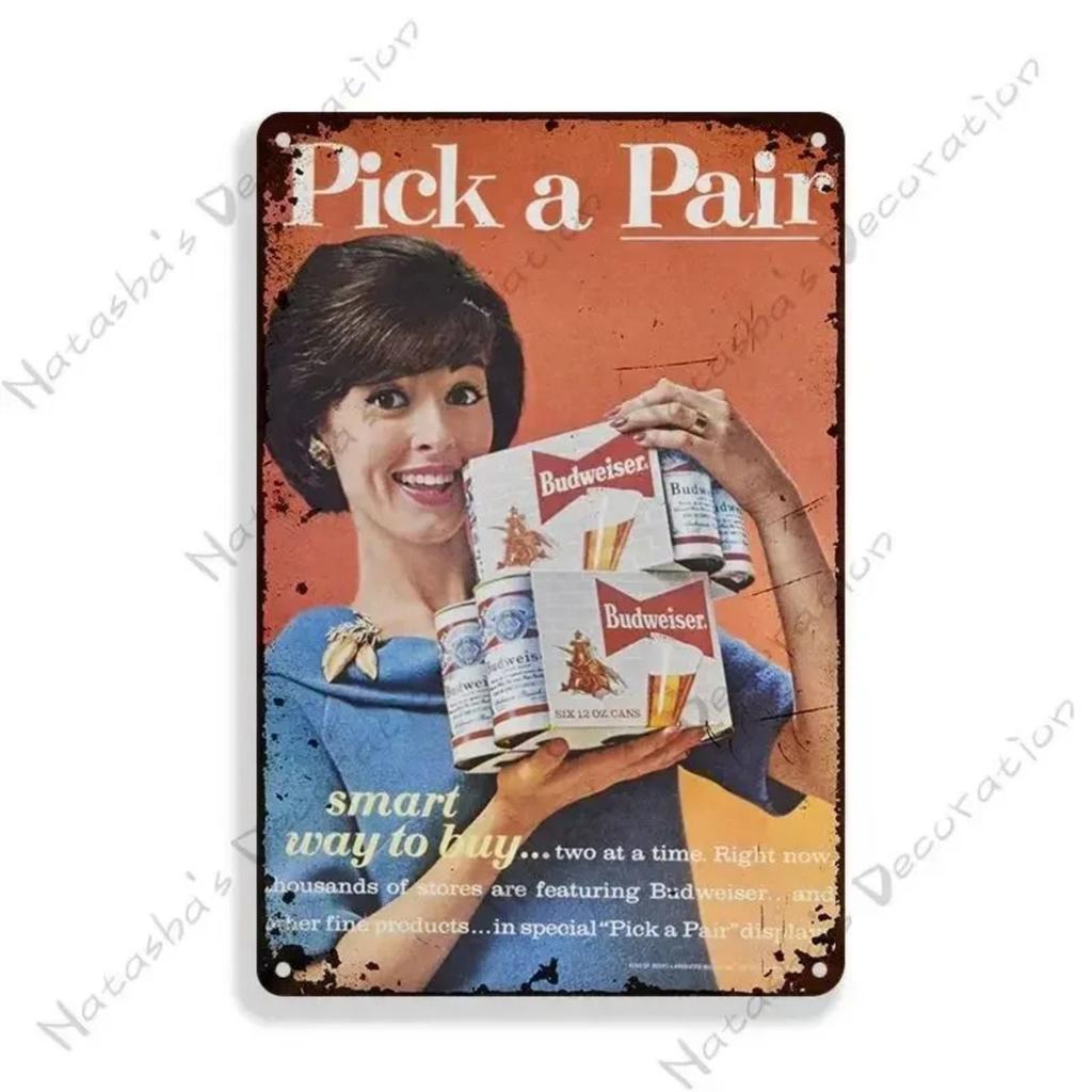 Budweiser Beer Metal Tin Sign 30x20cm, Vintage Advertising Wall Decor