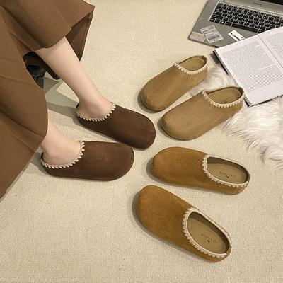 Thick-soled One-pack Head Lace Casual New Pedal Slippers 2025 Outer Half Autumn Slippers Velvet Lazy Slippers