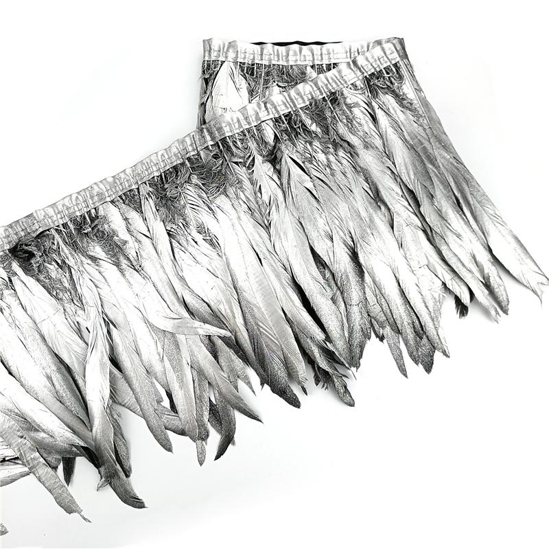 2Meters Spray Golden Rooster Tail Feather Trim Ribbon Dyed Silver Pheasant Feathers Dress Accessories Carnival Plumes Decoration