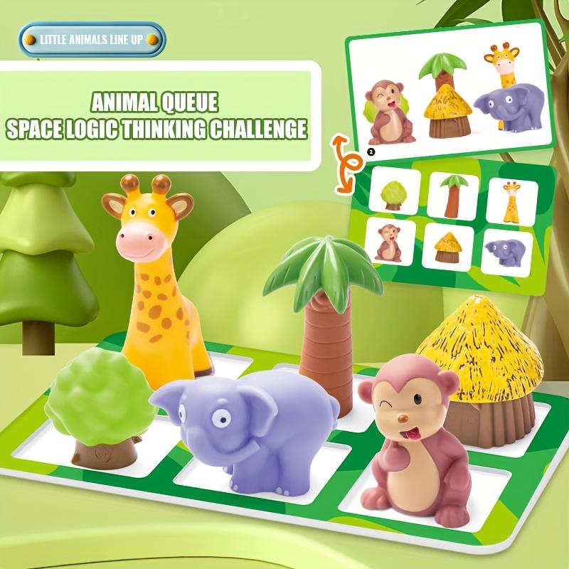 Animal Queuing Game Toy for Kids Educational STEM Learning Toy with 8 Colorful Animal Shapes, Question Cards Flashcards To Develop Spatial Logic
