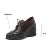 Mode Neue Frühling Schafleder Damen Schuhe Spitze Zehenpartie Damen Pumps Plateau Schuhe für Damen Schnürung Hoher Absatz Keilabsatz Slipper Damenschuhe