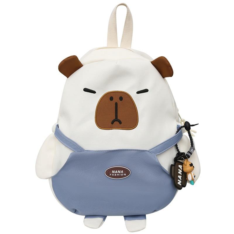 

Student Capybara Backpack Class Bag Waterproof Capacity Large Storage Partition White Blue
