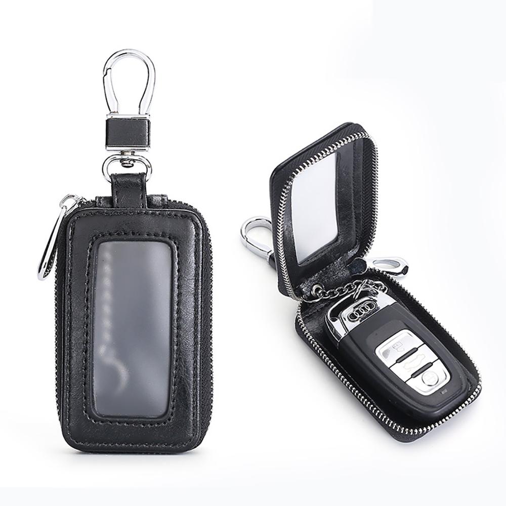 Universal Car Key Protector Bag Leather Key Cover Transparent Visible Keychain Case for Car Remote Mini Keys Bags