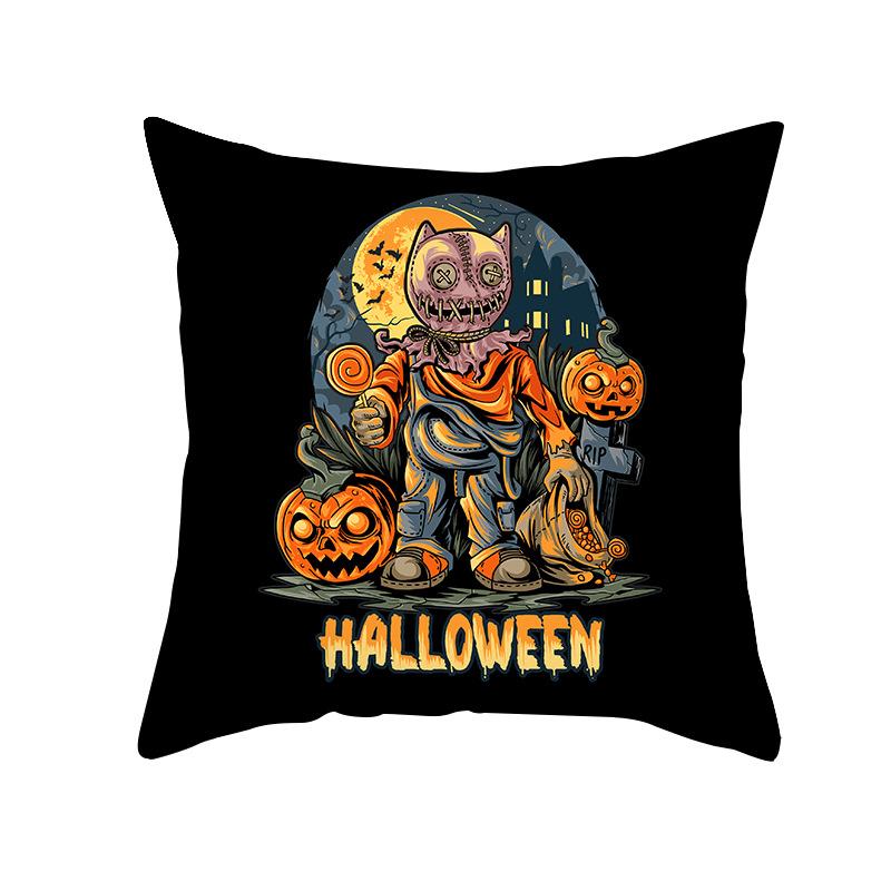Halloween Pillow Cover Cartoon Skull Cat Sofa Cushion Cover Peach Skin Pillow Cover