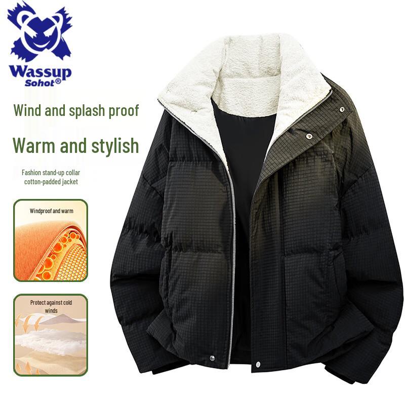 

Wassup Sohot Men s Faux Two-Piece Stand Collar Padded Jacket 2XL