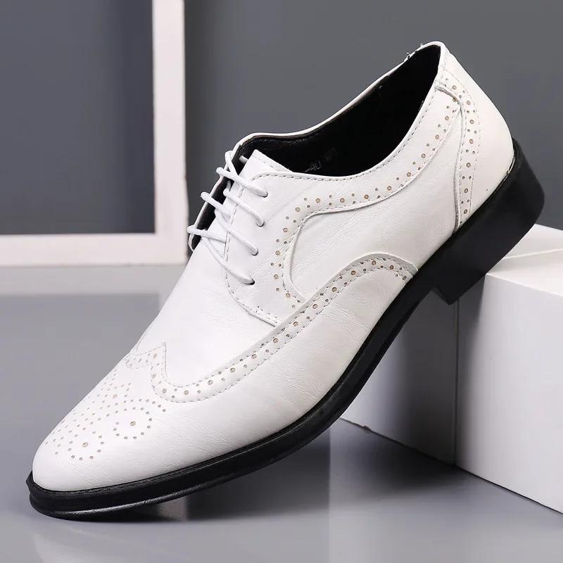38-47 Luxury Handcrafted Men'S Formal Leather Oxford Shoes Classic Black Round Toe Business Work Shoes Male Party Dress Brogue