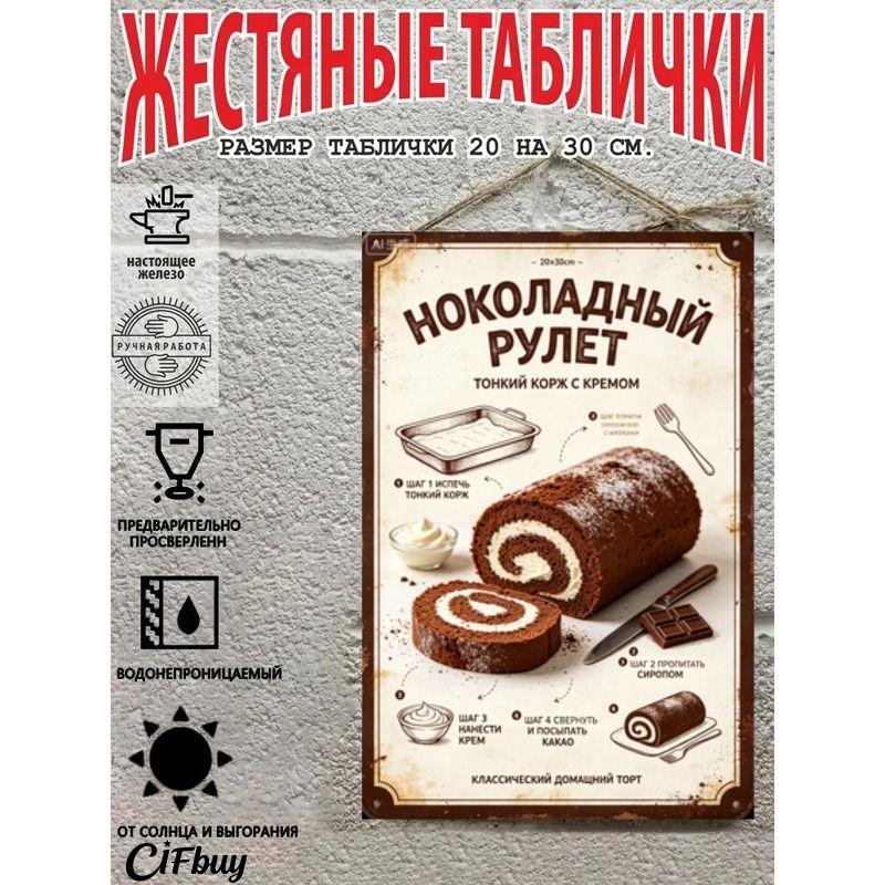 Metal Wall Sign with Home Recipes Design for Kitchen Decor, 20x30cm