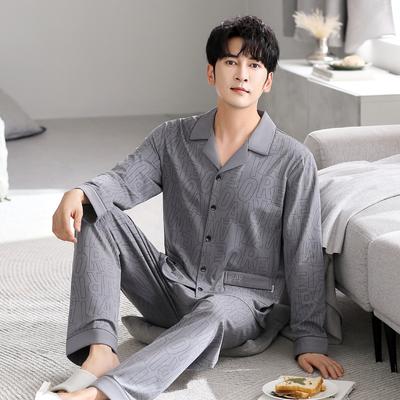 Pajamas Men'S Spring And Autumn Cotton Long Sleeve Men'S Autumn Large Size Men'S Casual Loungewear Set