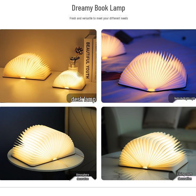 USB-Powered Walnut Book Light with Stepless Dimming and Eye Protection for Bedroom