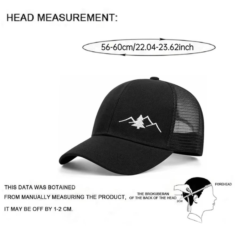 Breathable Quick-Drying Baseball Cap Wide Brim Mountain Embroidery Mesh Duckbill Cap Cotton Sun Protection Trucker Hat Hip Hop