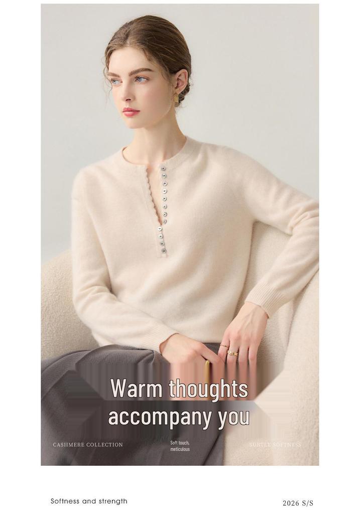 Lekasha Women's 100% Pure Cashmere V-Neck Long-Sleeve Autumn/Winter Base Layer Top