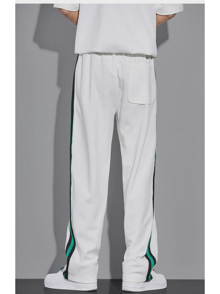Pantalon rayé tendance d'été pour homme à jambes larges - Coupe ample style décontracté sportif