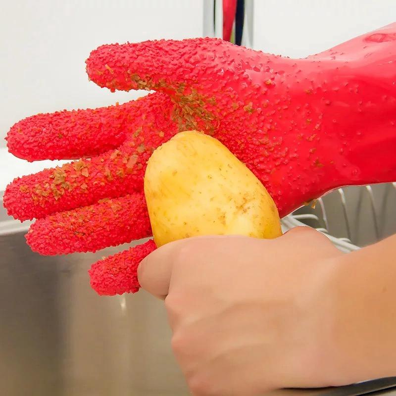 Schnell schälende Kartoffelreinigungshandschuhe Schälen Gemüse Fruchthaut Schaben Fischschuppen Latexhandschuh Arbeitshandschuhe Küchenzubehör