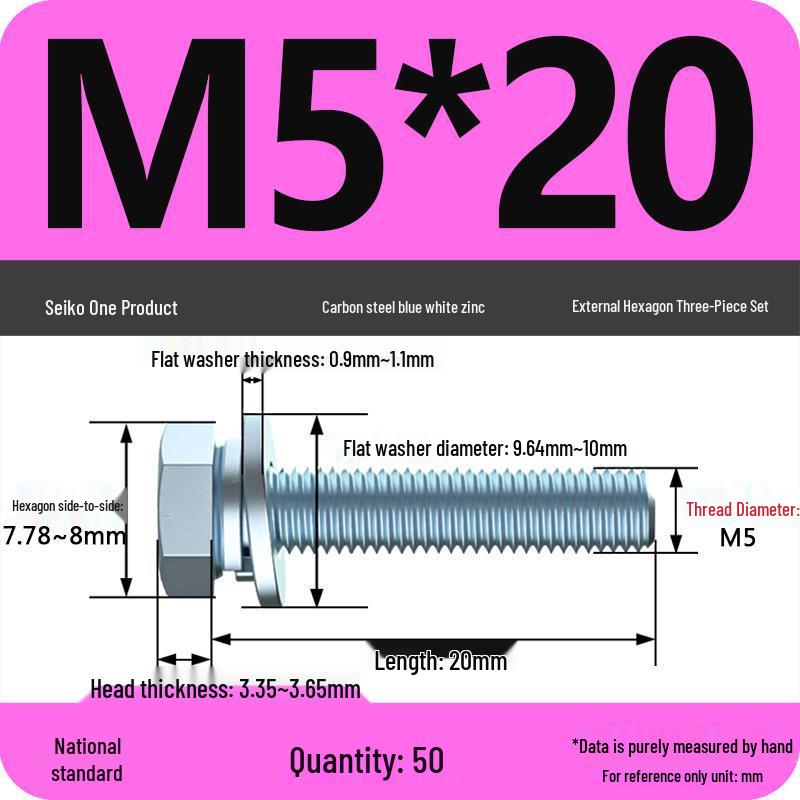 Grade 8.8 Galvanized Hex Bolt Set: Includes Hex Bolt, Spring Washer, Flat Washer (Sizes: M4, M5, M6, M8, M10, M12)