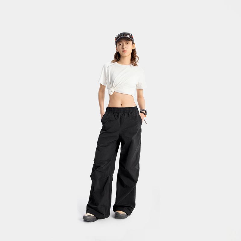 Li Ning CF Print Versatile Outdoor Quick-Dry Cool Solid Color Straight Casual Pants Women bottoms Black AYKV206-5