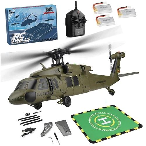 FunXylophy WL K170 Blackhawk RC Helicopter, 2.4G 4CH Flybarless 6-Axis Gyroscope High Altitude Hovering RC Military Helicopter with Display Stand and