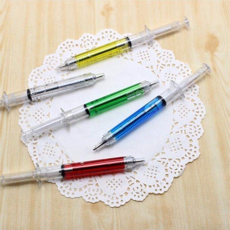 4Pcs Multicolor Syringe Needle Tube Shape Black Ink Ballpoint Ball Point Pen