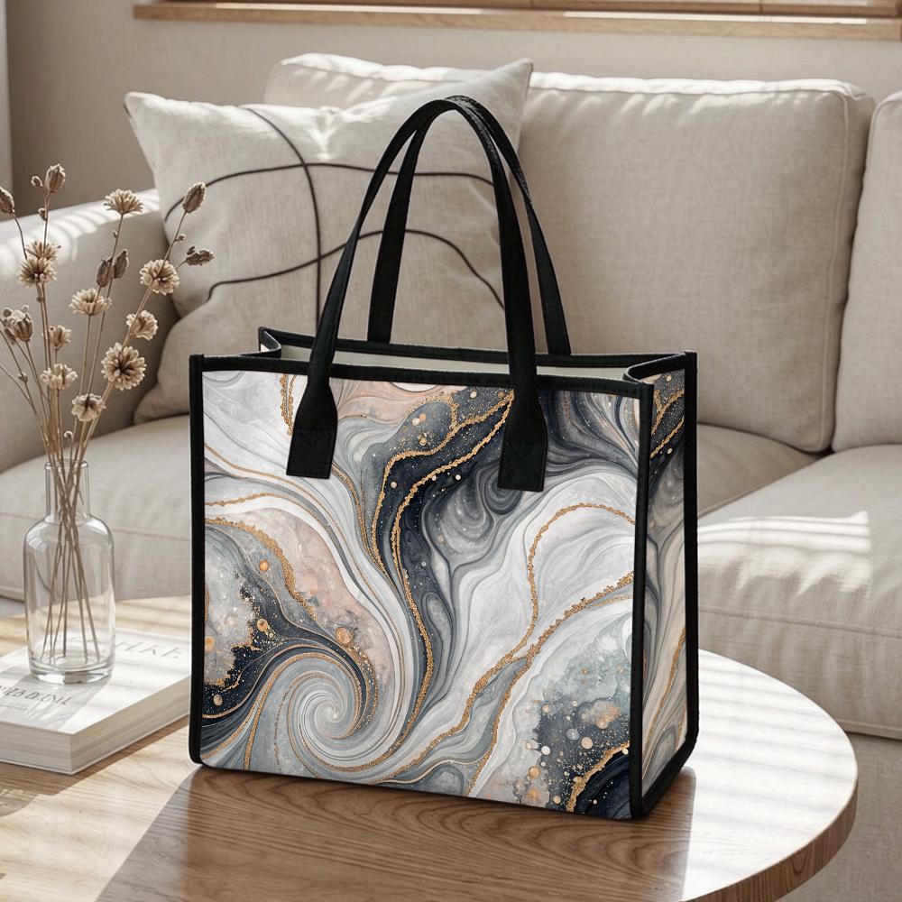 Elegant Marble Pattern Tote Bag for Daily Commute Shopping Outdoor Casual Use Portable Stylish Shoulder Bag for Women