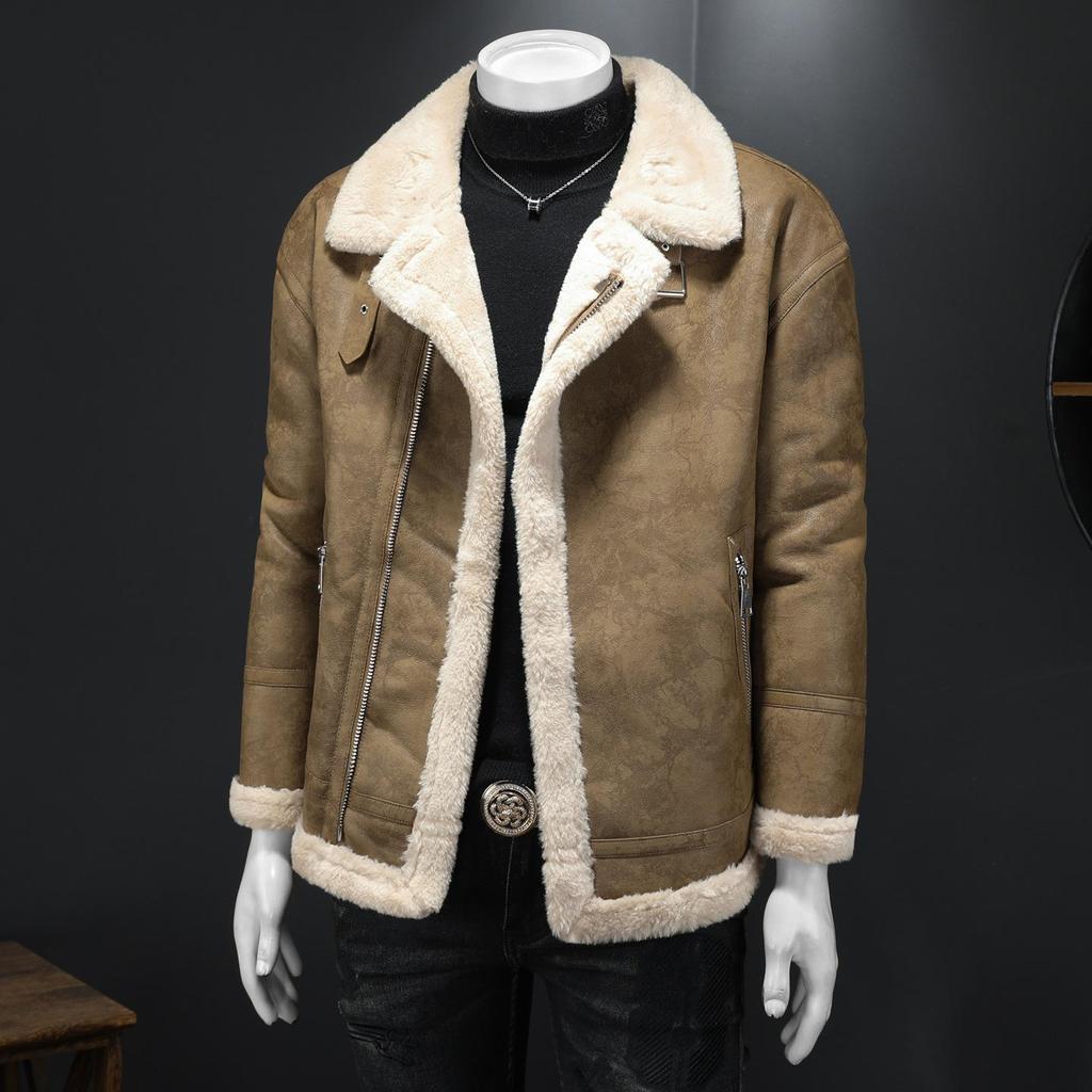 Men's Hong Kong Style PU Leather Fur-Lined Jacket