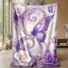 Purple Butterfly and Rose Decor Theme Blanket Lightweight Warm Flannel Blanket Decorative Throw Blanket for Home Decoration