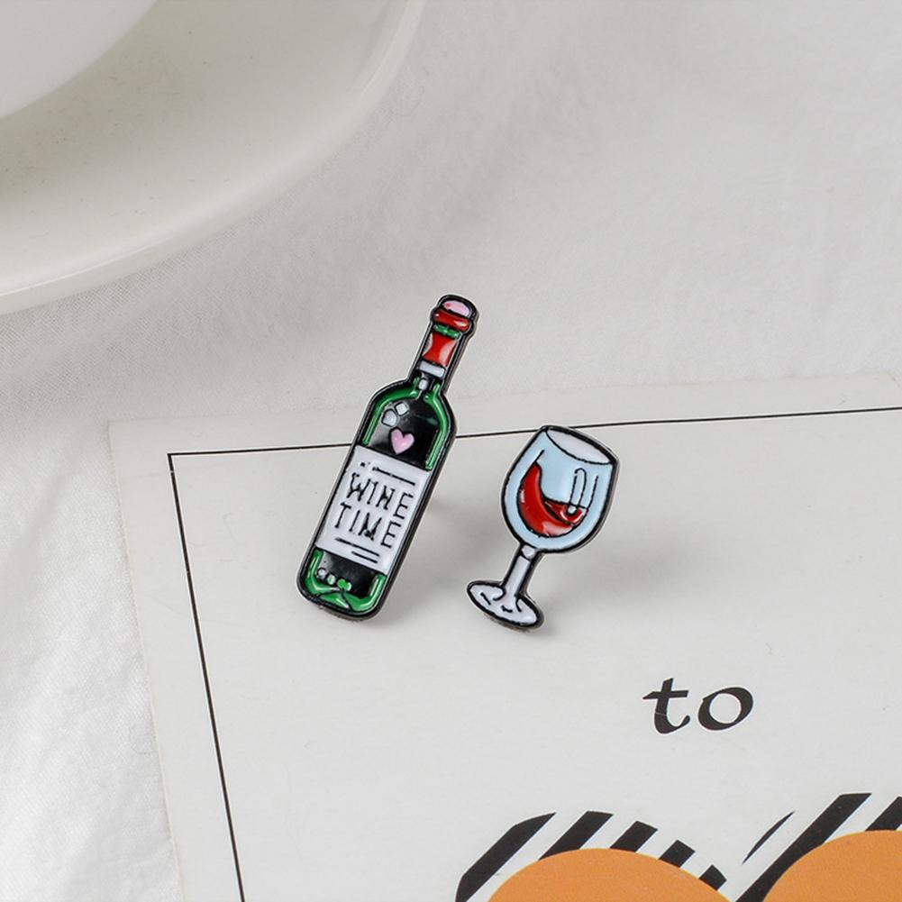 Mini Cute Wine Glass Wine Bottle Brooch Enamel Pin Fashion Badge For Lovers Friends