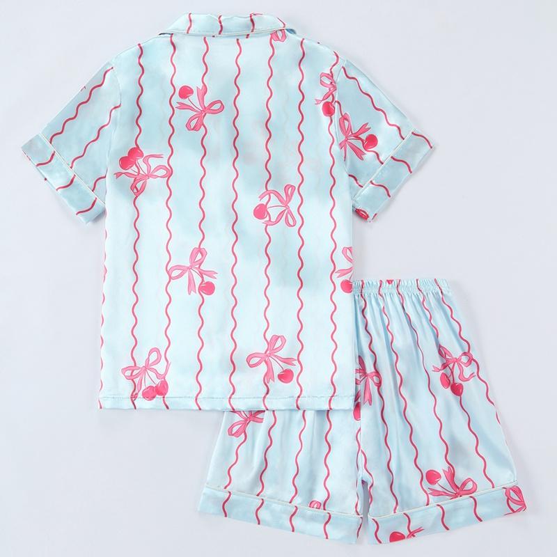 Zestaw piżamowy dla dzieci 4-14 lat z nadrukiem, top kardigan z krótkim rękawem i szorty