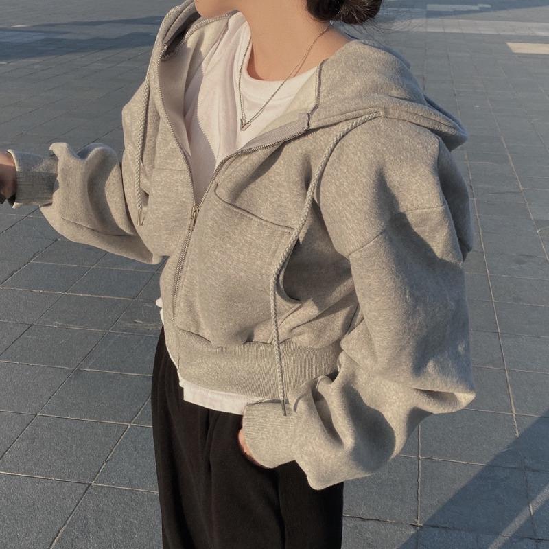 Damen Kapuzenpullover Herbst Vintage Solid Zipper Plus Size Sweatshirt Harajuku Langarm Kapuzenjacke Jacke