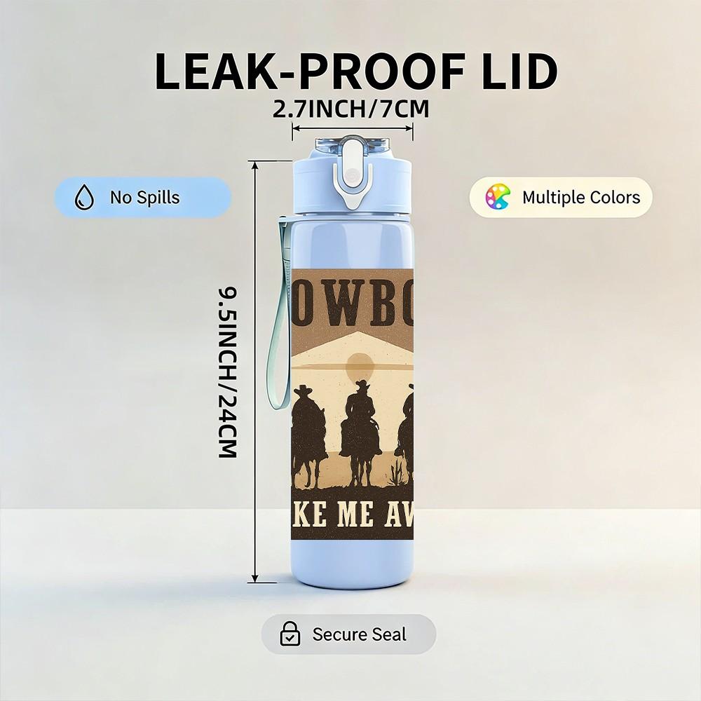1PC Cowboy Take Me Away Silhouette 750ml Color Plastic Sports Water Bottle Leakproof Flip Straw Lid Suitable for Sports Office Home Use