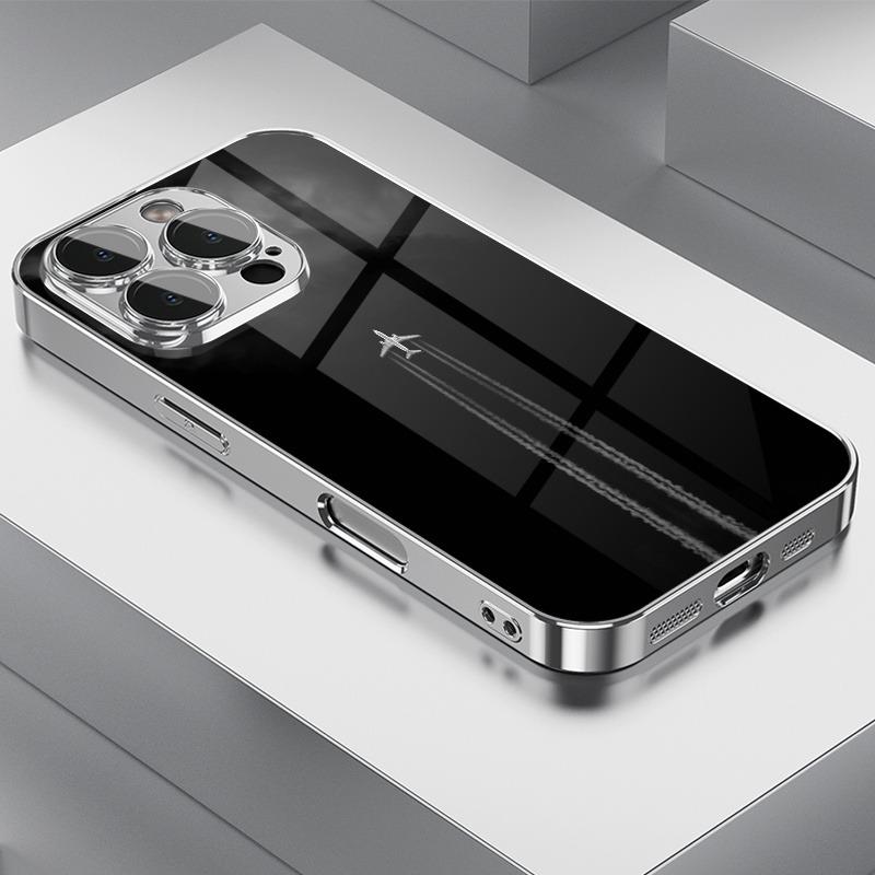 Creative Grey Map Plane Flight Print Pattern Electroplate TPU Case For iPhone 17 16 15 14 13 12 11 Pro Max Plus 16E 17 Air Cover