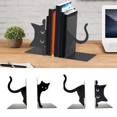 1 Paar Buchstützen aus Metall, skurriles Katzen-Design, dekorative Buchstützen, abgerundete Kanten, Buchhalter, Büro, Bibliothek