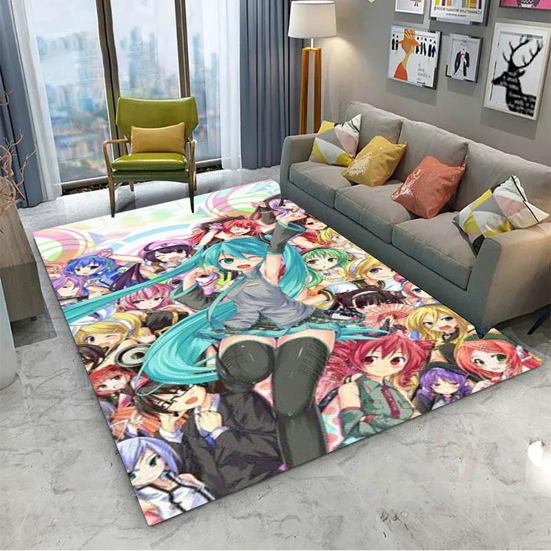 Alfombra 3D de Anime H-Hatsune V-Vocaloid Kawaii Girls para Decoración de Habitación Hogar Niños Regalo Puerta Alfombra para Zona Infantil Felpudo Antideslizante