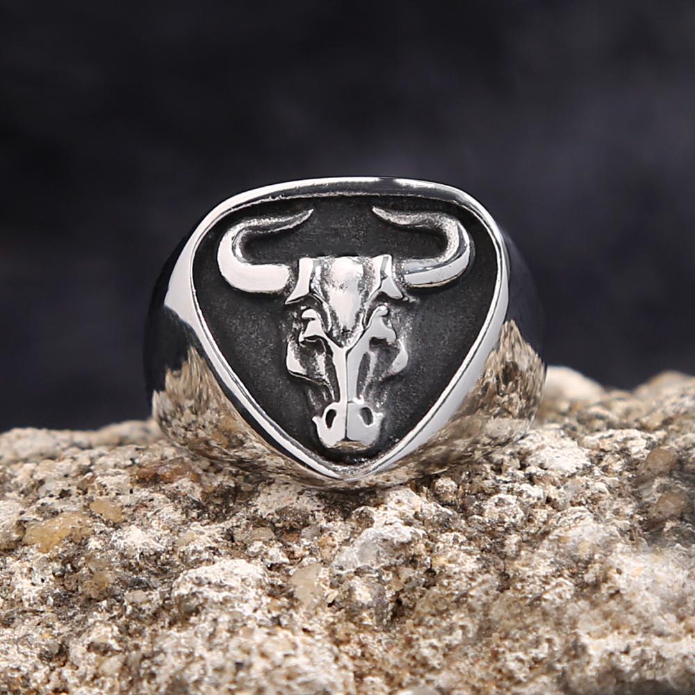 Vintage 316L Stainless Steel Bull Head Ring High Polish Spanish Matador Jewelry Gift For Men Women