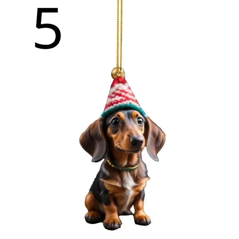 Christmas Cartoon Cute Dog Cat Ornaments Dachshund Dog Hanging Decoration Xmas Tree Pendant Home Party Supplies Car Decor Gifts