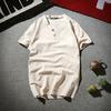 Men T-shirt Short Sleeves V Neck Button Solid Color Slim Fit Cotton Linen Summer Casual Male Tee Shirt Top Daily Wear