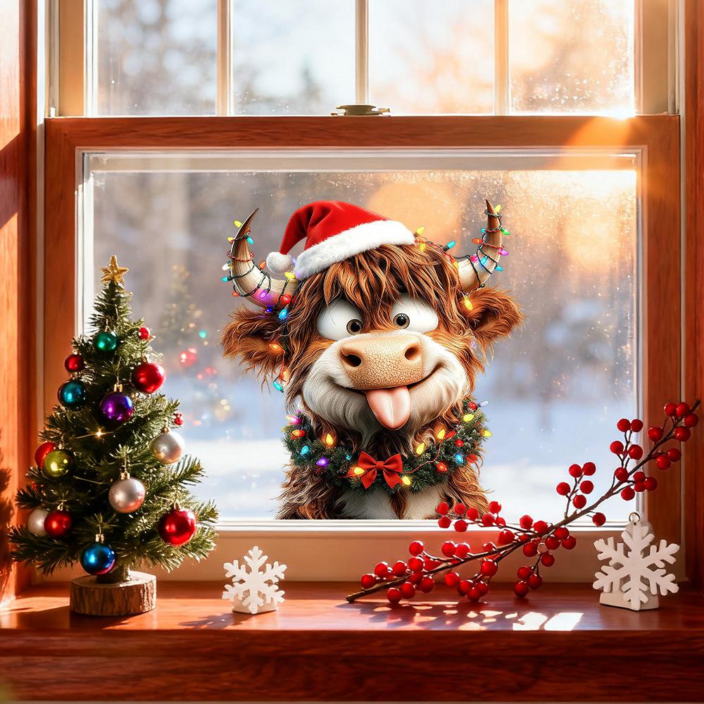 1PC Christmas Cute Animal Calf Window Decals Shop Window Atmosphere Decorations Self-adhesive Vinyl Decals for Home Living Room