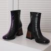 Krazing Pot Polyurethane Autumn Winter Shoes 47 Size 48 Chelsea Boots Gingham Prints Square Toe Plus Size Keep Warm Ankle Boots
