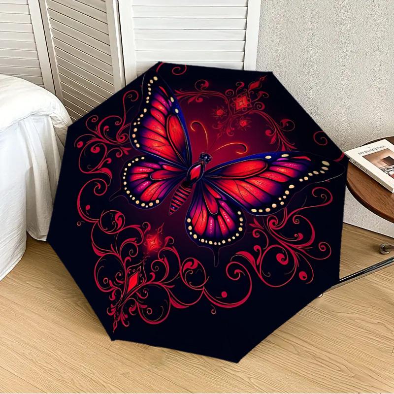 1pc Butterfly Ornament Automatic Folding Umbrella, Heavy-Duty 8-Rib Construction, Perfect for Everyday yy251114118