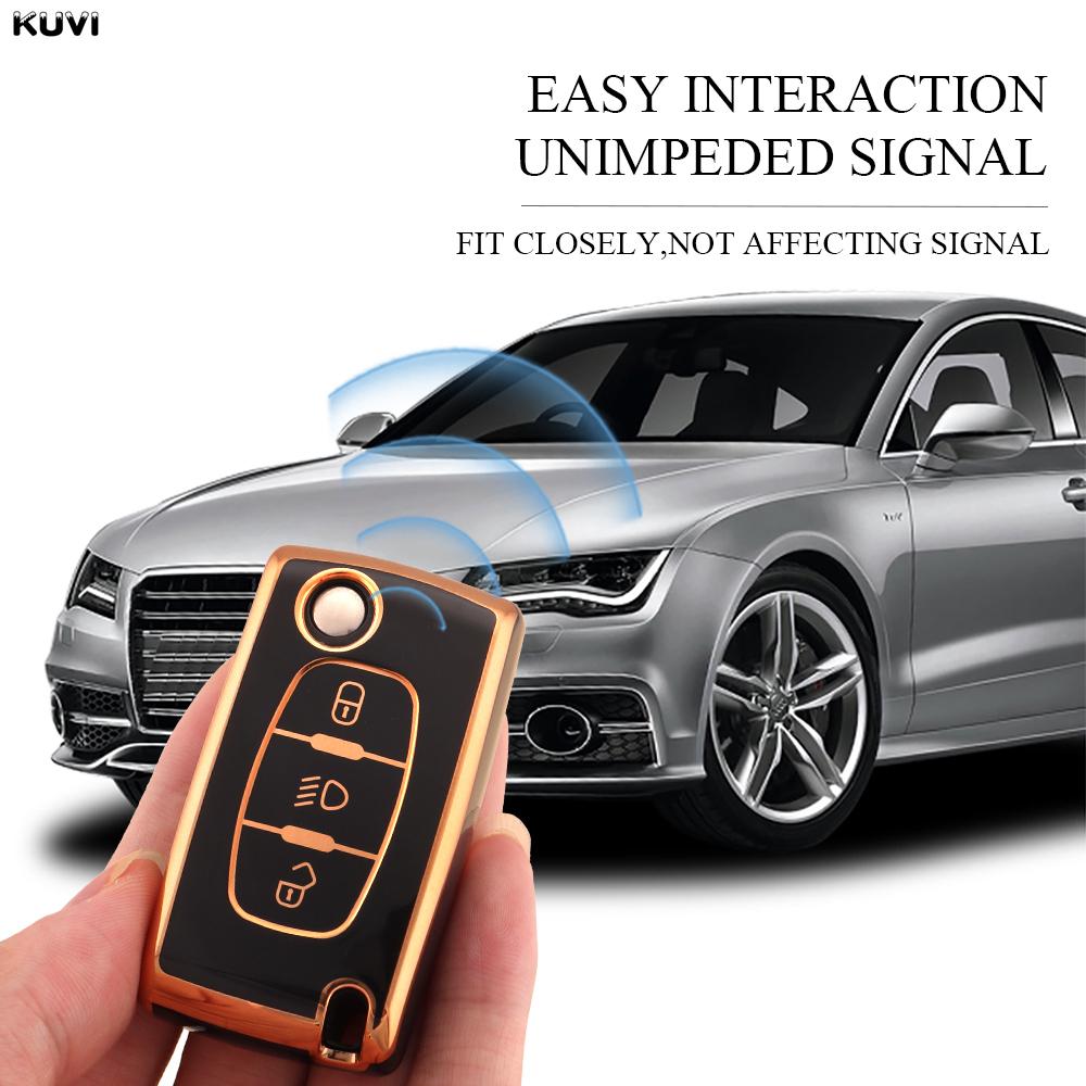 Golden Tpu Car Flip Key Case Cover For Citroen C2 C3 C4 C5 C6 Xsara Berlingo For Peugeot 207 307 308 407 607 807 Protector Fob
