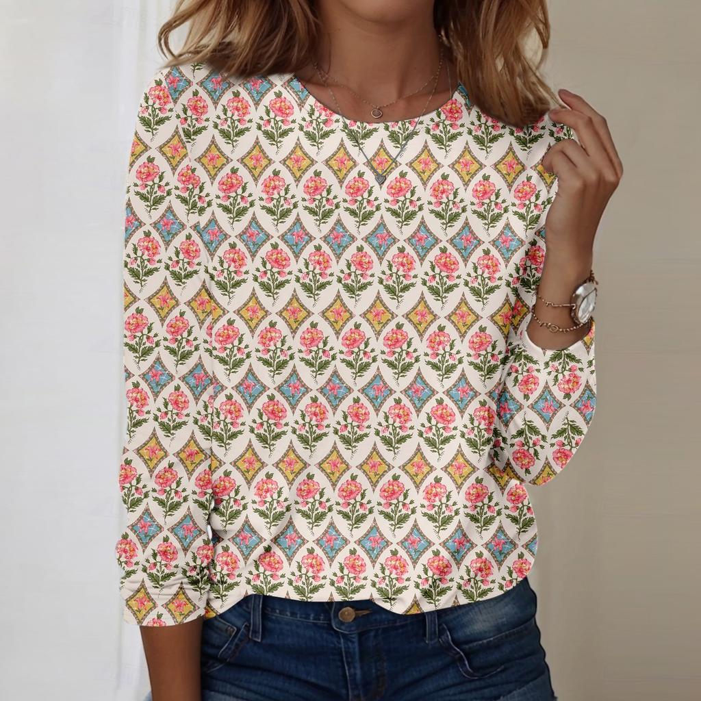 Long Sleeve Shirts For Women Cute Print Graphic Tees Blouses Casual Plus Size Basic Tops Pullover