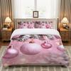 3pcs Pink Christmas Baubles Duvet Cover Set - Festive Holiday Design with Golden Balls & Snowflakes, Breathable Polyester