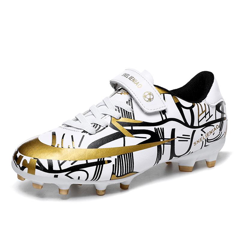 Modne litery drukowane dziecięce buty piłkarskie korki halowe buty do futsalu chłopięce zielone długie buty piłkarskie z kolcami dziecięce Zapatos De Futbol