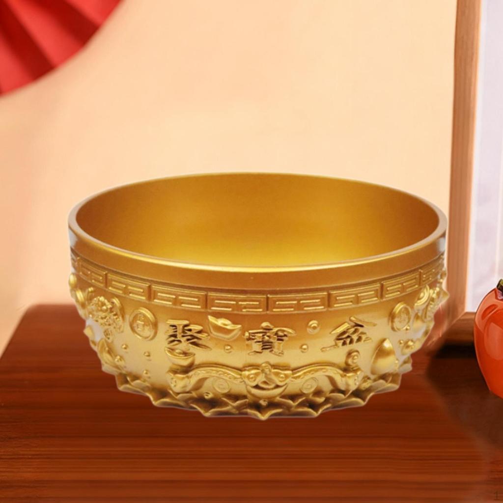 Feng Shui Treasure Bowl Desktop Ornament Display Collectible Office Table Centerpiece Gold Offering