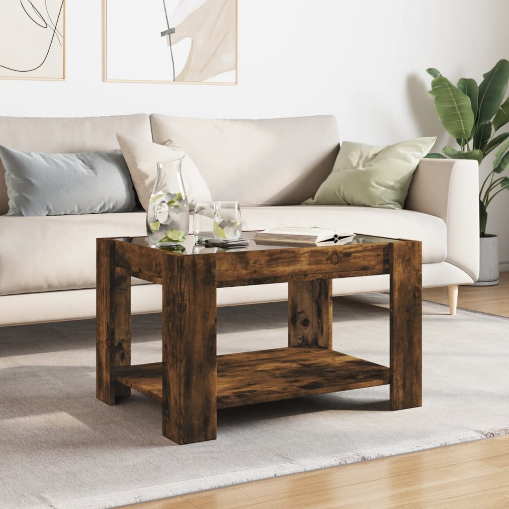 LED Coffee Table Smoked Oak 73 x 53 x 45 cm Particleboard
