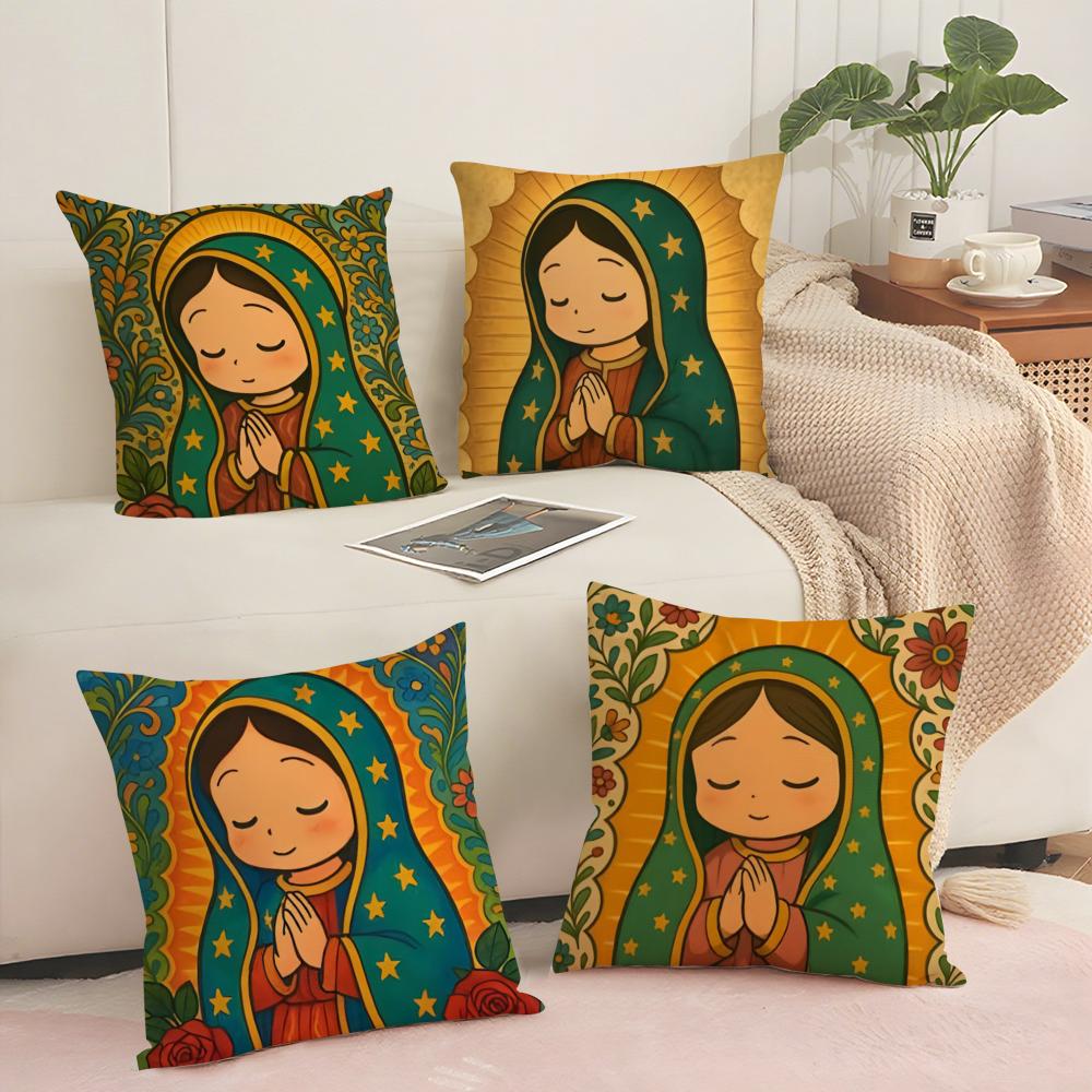 Cute Our Lady of Guadalupe Cushion Cover Short Plush Doublesided Print Square Throw Pillow Covers Sofa Home Cushion Decor